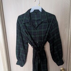SHEIN Green and Black Plaid Shirt